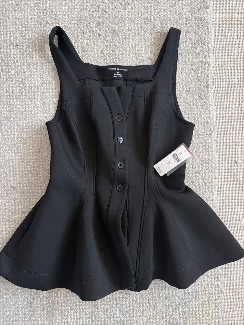 Anthropologie Black Button-Front Peplum Top